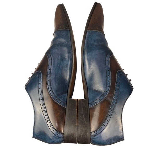 Aldo Men's 10.5 Cap Toe Oxford Dress Shoes Blue Brown Leather Formal Business - Picture 3 of 10